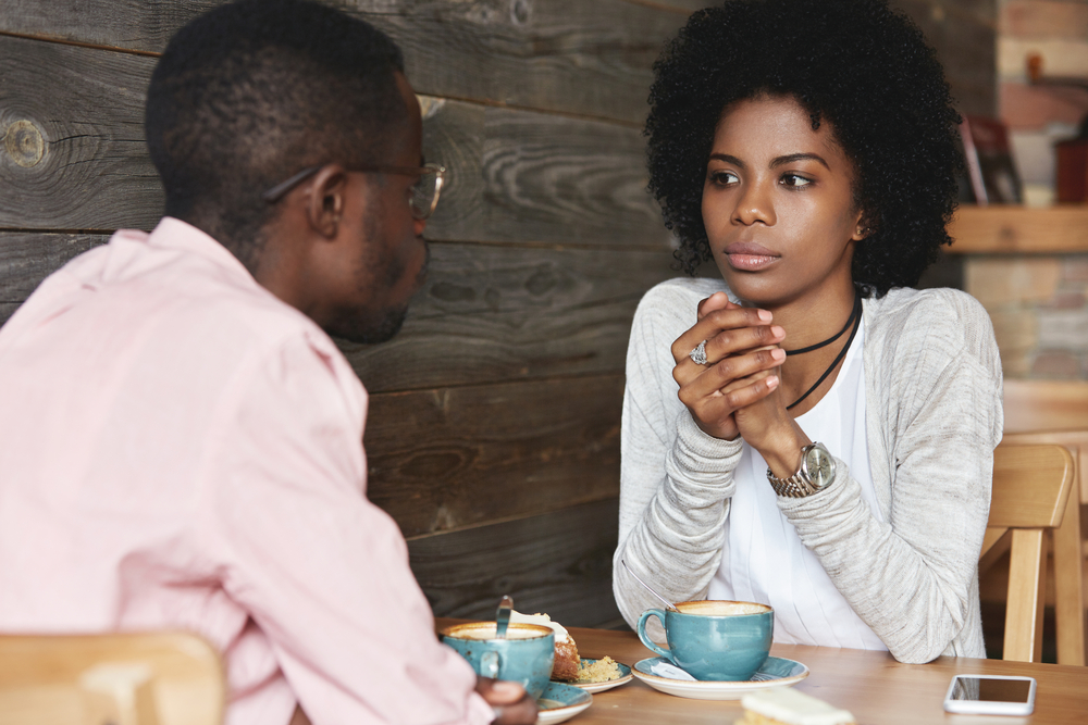 Couple have serious conversation about relationship